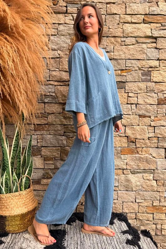 Lina Linen Blend Box Jacket Washed Navy